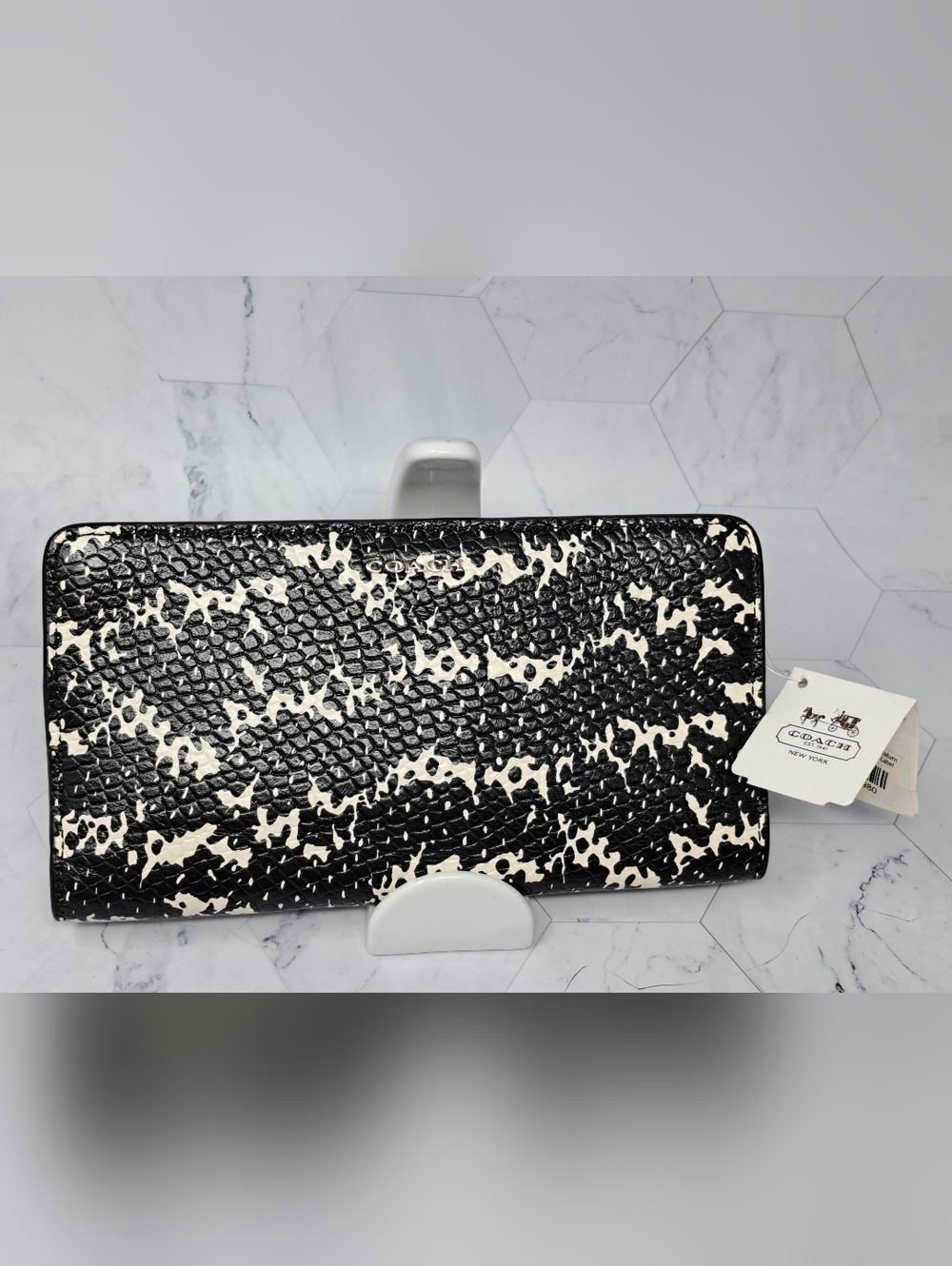 Coach Madison Two Tone Python Leather Skinny Bifold Wallet Black NWT